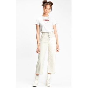 Levis Mile High Cropped Wide Leg Jeans Cream Off White